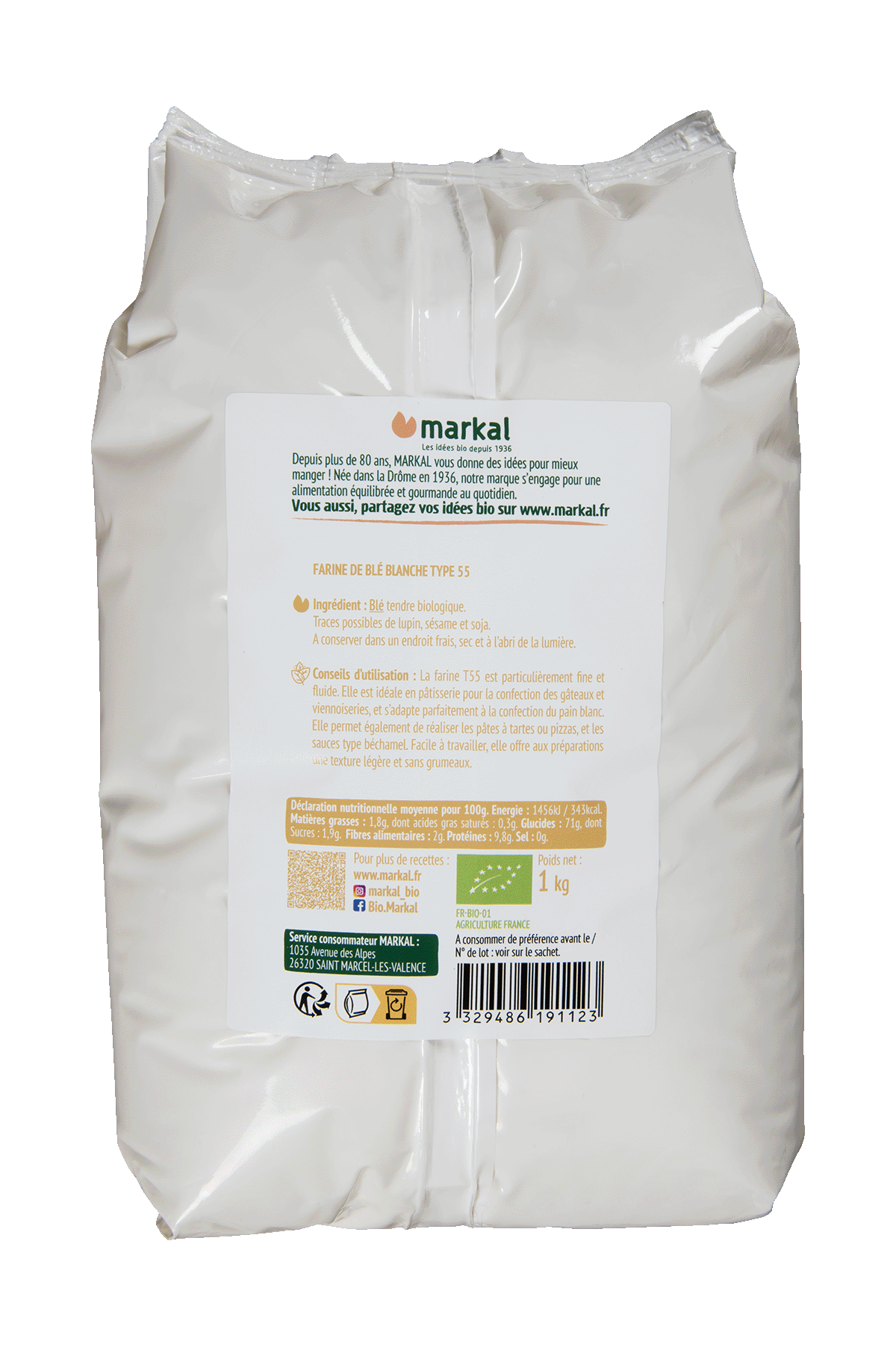 Farine de Blé Blanche T55 Bio 1kg | Markal