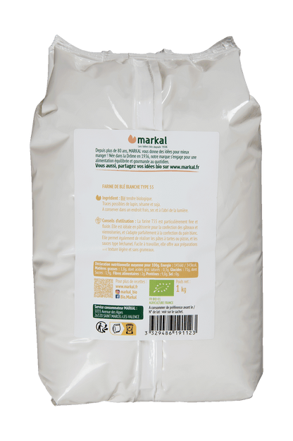 Farine de Blé Blanche T55 Bio 1kg | Markal