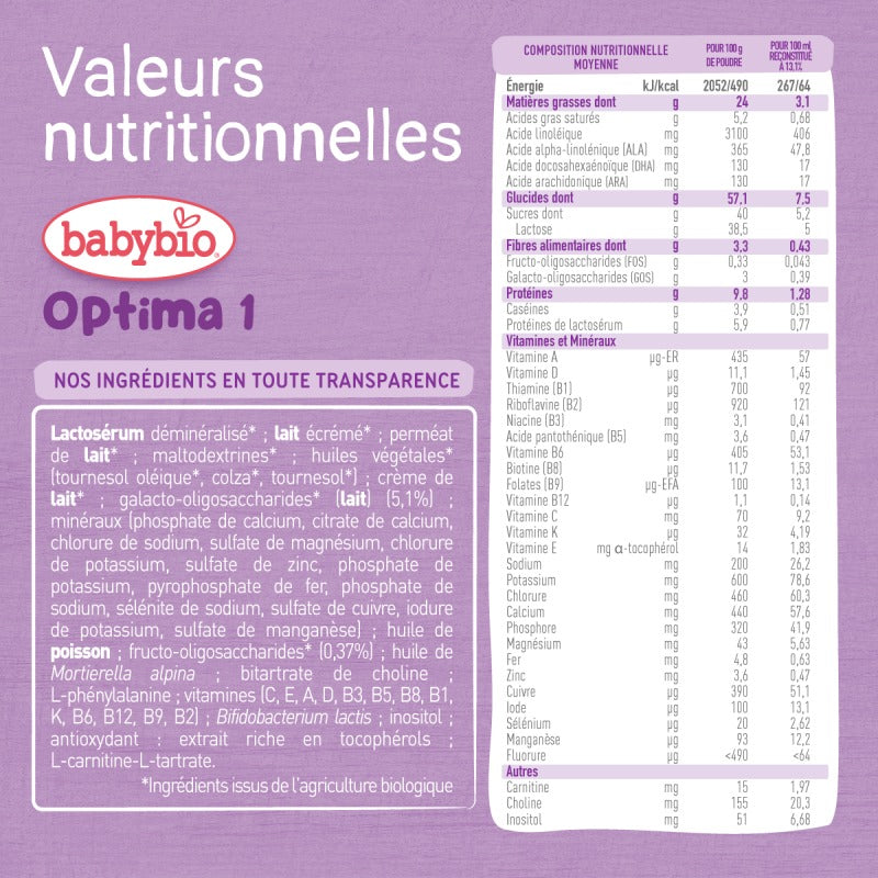 Lait Infantile Optima 1 Bio (0-6 mois) | Babybio